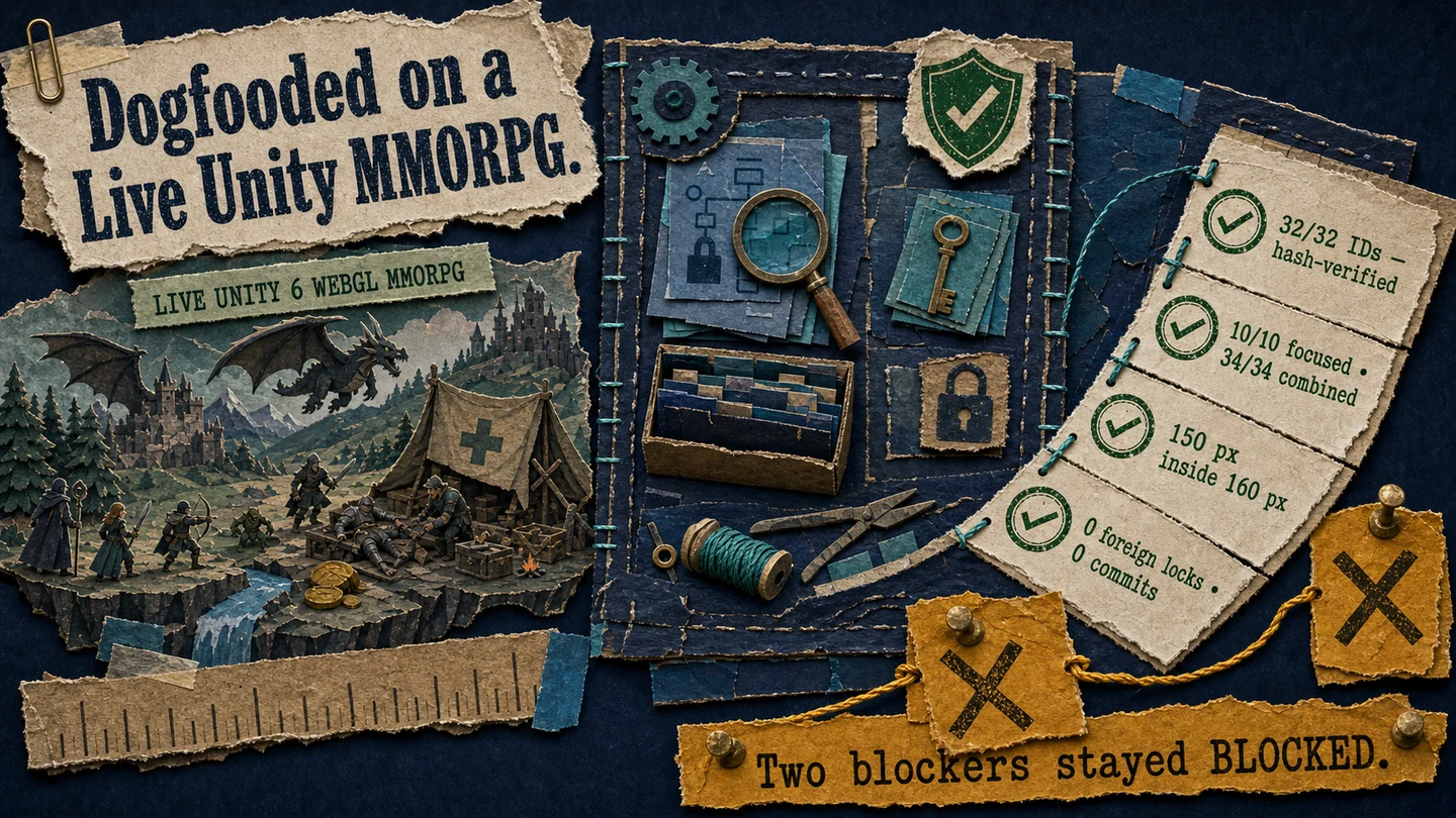 Evidence from a skill-routed run on a live Unity MMORPG, showing verified fixes alongside blockers that remained blocked.